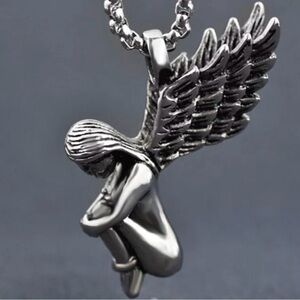 “Knee Hugging Angel” Sit Crouch Pensive Forlorn Ethereal Heavenly Fairy Necklace